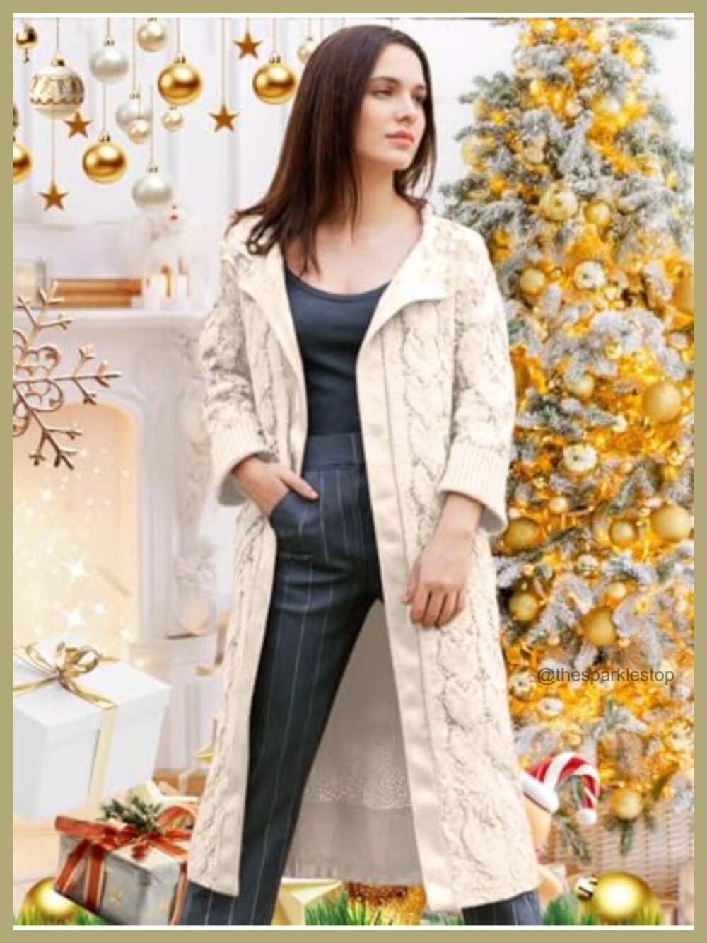 Cable Knit Cardigan Sweater for Women Oversized Hooded Long Sleeve Open Front - Picture 2 of 6
